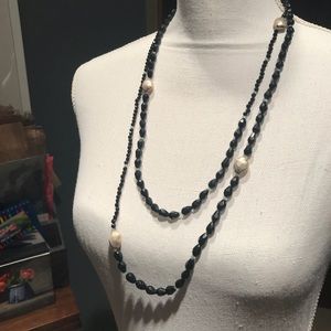 Black Onyx, Swarovski Crystal and Silver Necklace